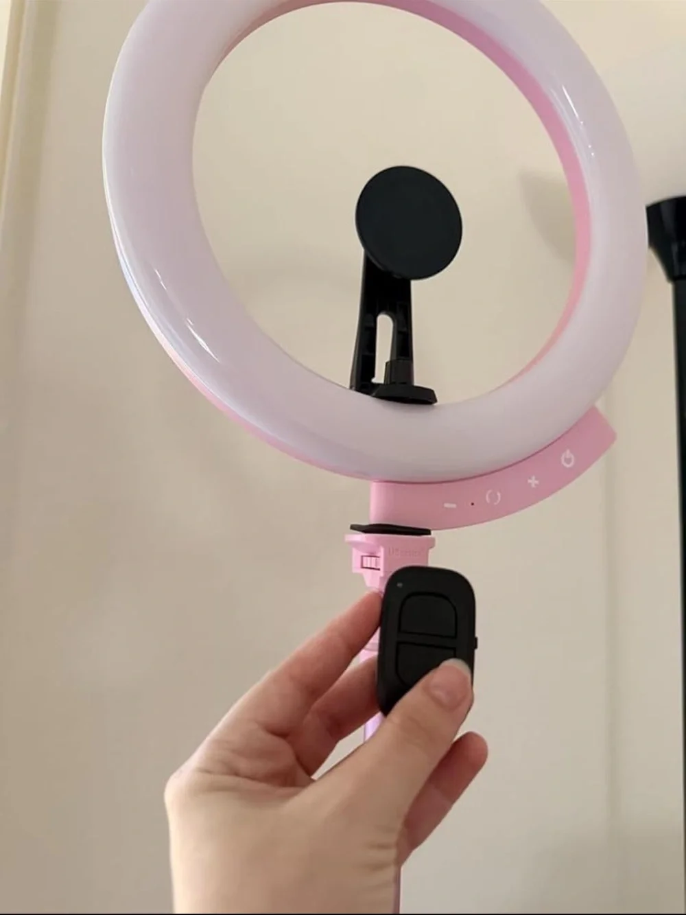 Pink LED Ring Light Floor Stand - Adjustable Tripod